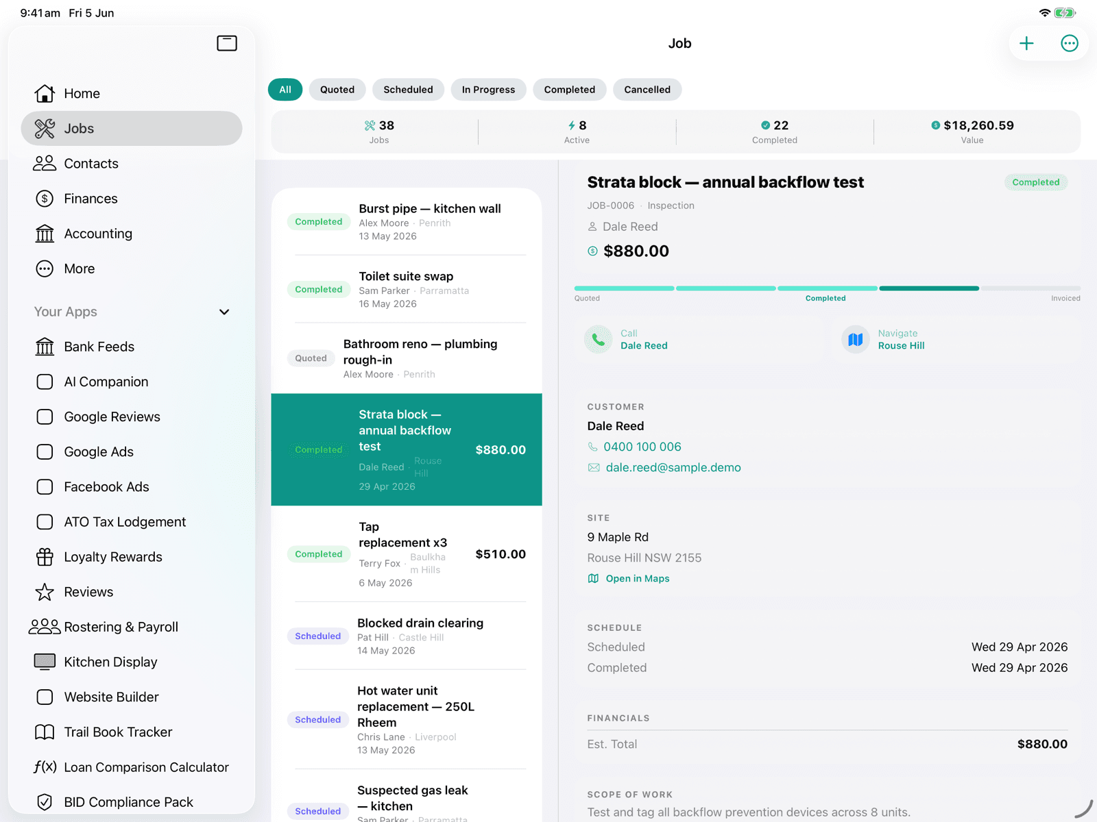 Jobs pipeline on iPad in the OneBookPlus app