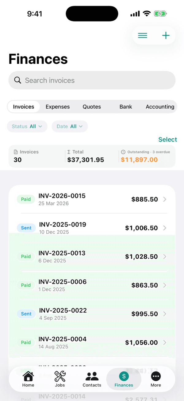 Invoice in the OneBookPlus iOS app