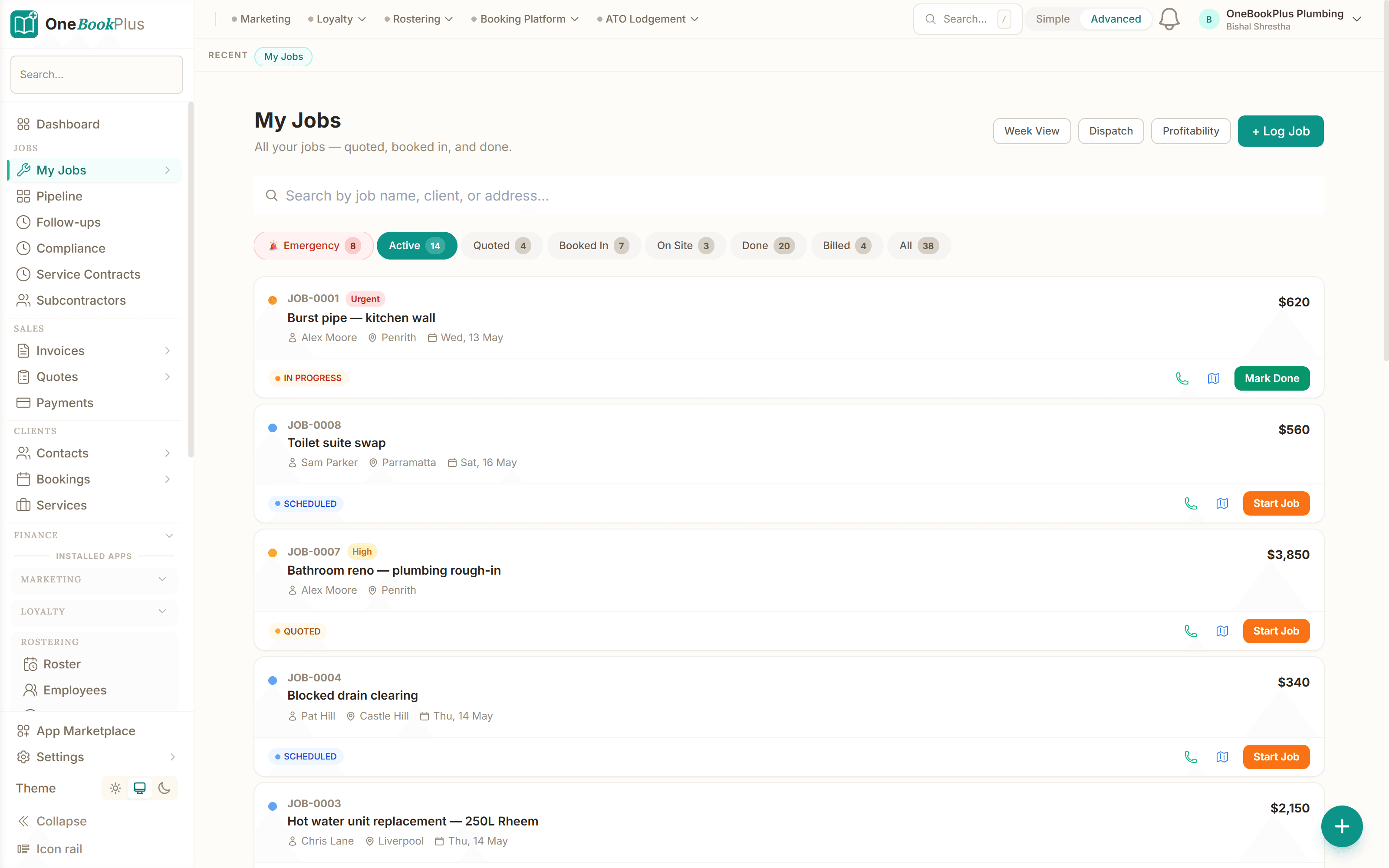Job board for every callout