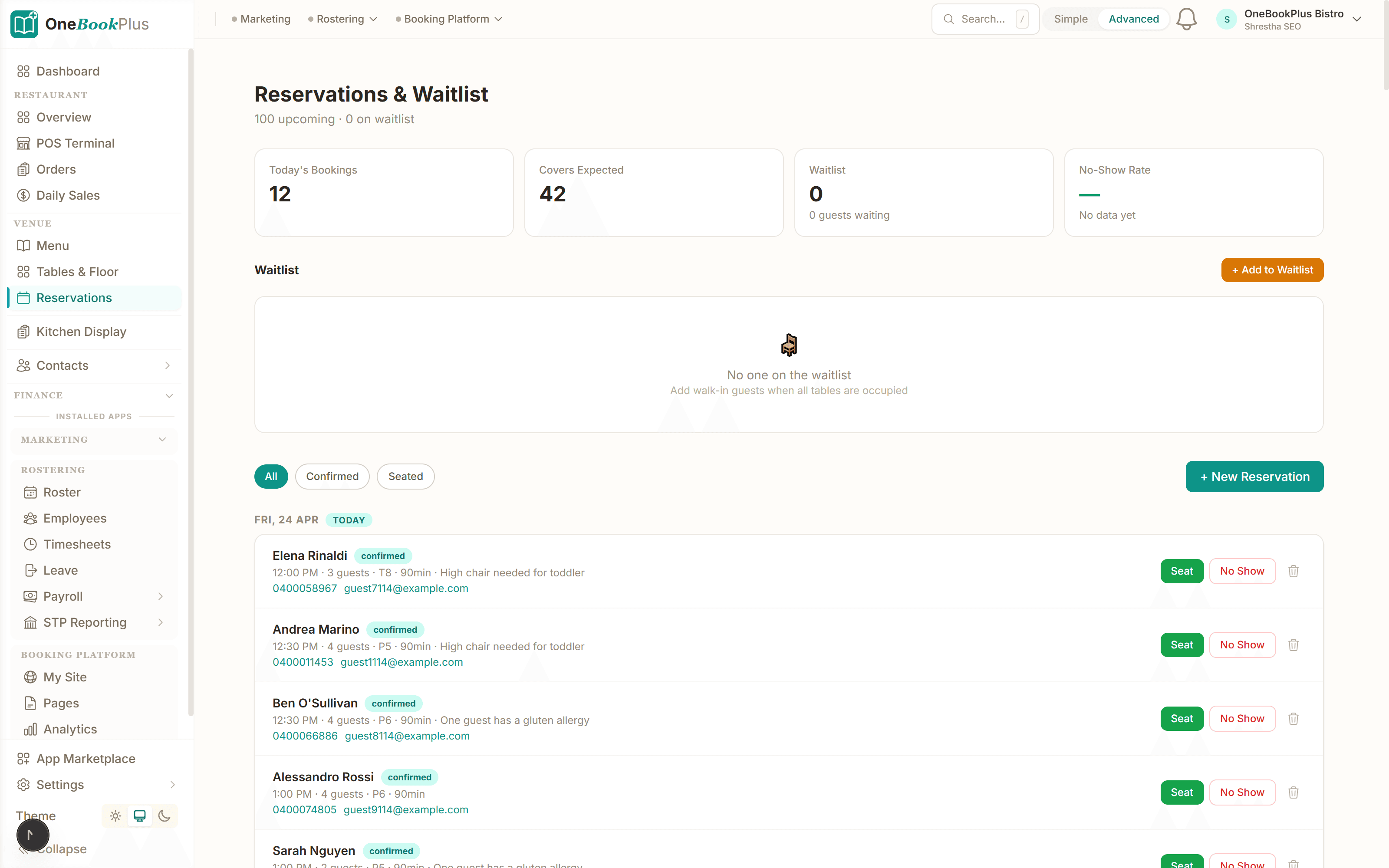 Reservations linked to tables